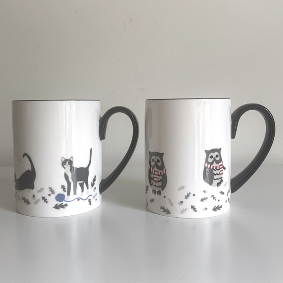 Martha Stewart Collection Winter Holiday Mugs Set of 2 Macy’s 2015 Cat Owl - Picture 1 of 12
